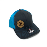 Leather Patch Cap- charcoal/neon blue