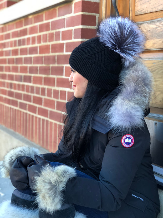 Canada goose hat sales with fur pom pom
