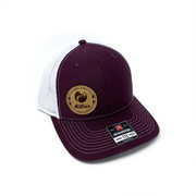 Leather Patch Cap- maroon/white