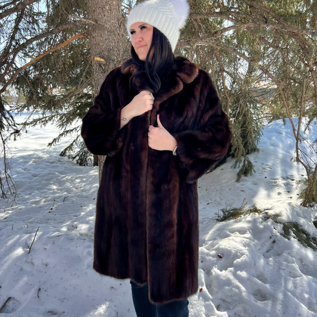 Fur Coat- dark brown mink XL